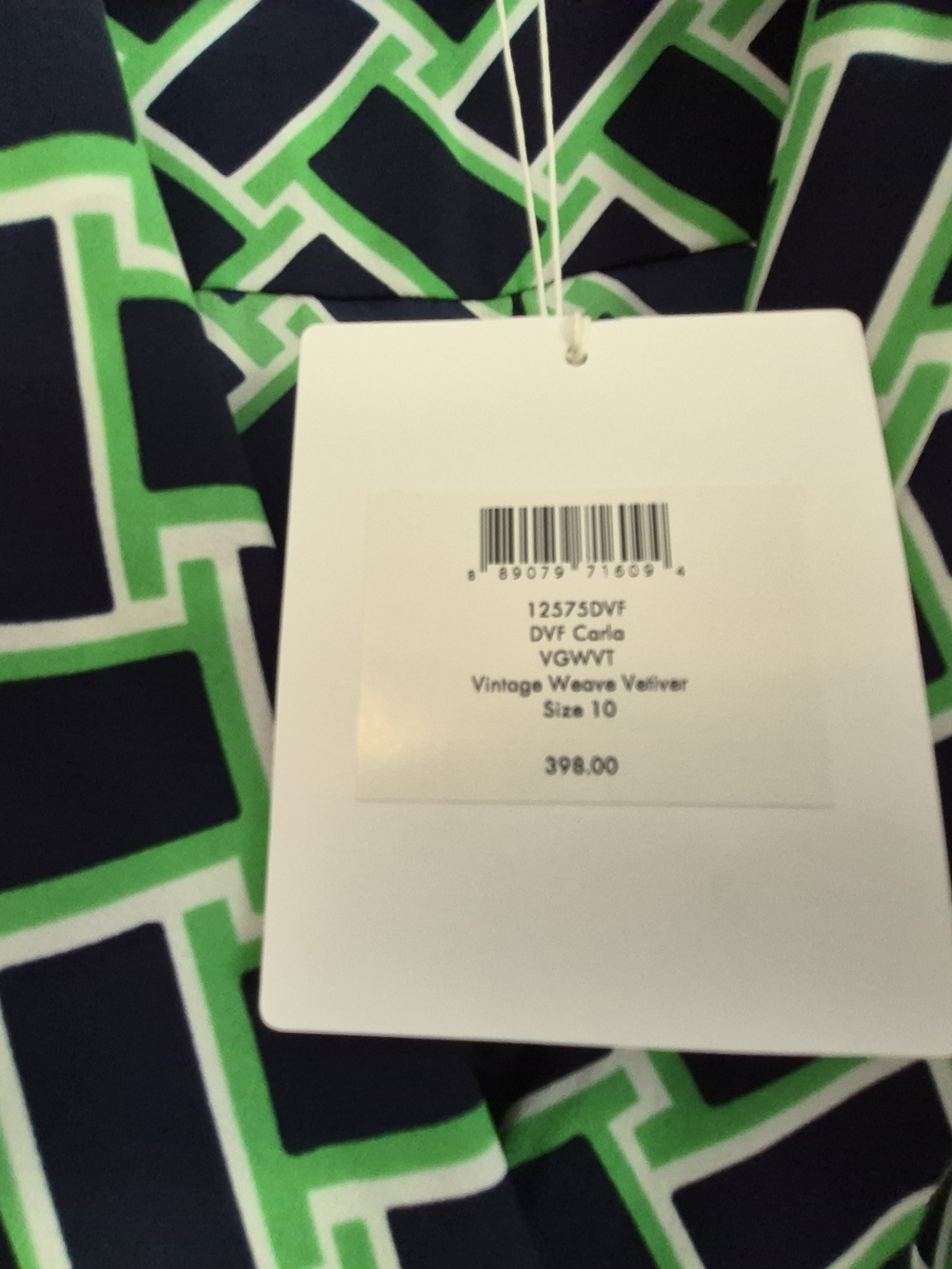 Diane Von Furstenberg Navy and Lime Geometric Long Sleeve Wrap Dress - Picture 4 of 4